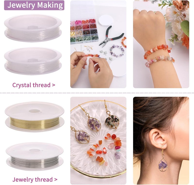 QUEFE 1800pcs 56 Colors Crystal Beads, Ring Making Kit, Gemstone Chip Beads Irregular Natural Stone with Jewelry Making Supplies for DIY Craft Bracelet Necklace Earrings, Craft Gifts - Image 4